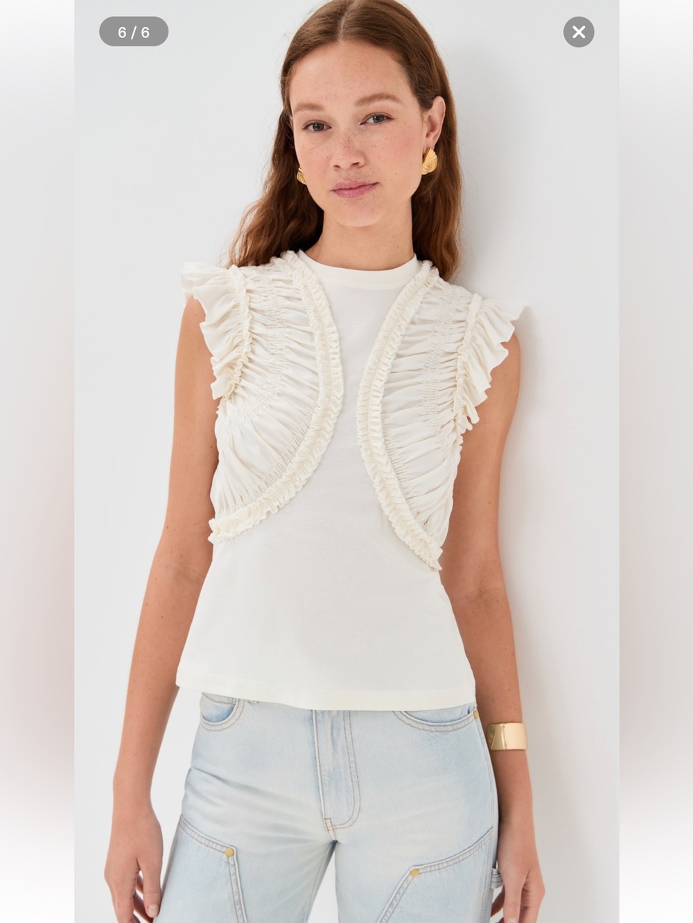 New Ulla Johnson Women's Cream Ruffle Sleeve Shell Top. Size Small. Fits Xs-S